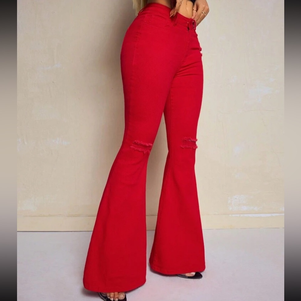 Women's Solid Color Front Button Pocket Casual Denim Pants